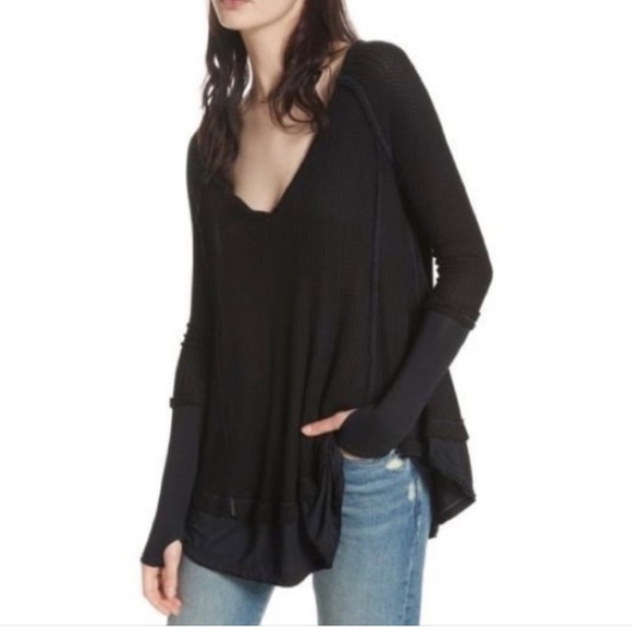 We the free black long sleeve waffle shirt free people - Picture 2 of 10